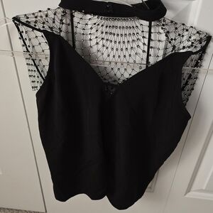 💋❤️NWT Express Black Camisole with Beaded Mesh Overlay